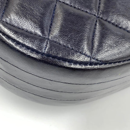 Chanel Vintage Half Moon Flap Bag Navy Lambskin Leather Mega Gold Hardware 1989-1991