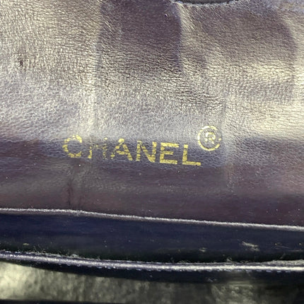 Chanel Vintage Half Moon Flap Bag Navy Lambskin Leather Mega Gold Hardware 1989-1991