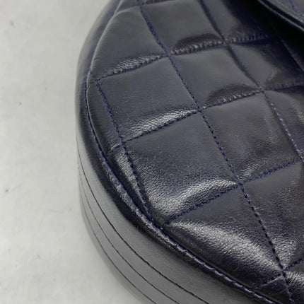 Chanel Vintage Half Moon Flap Bag Navy Lambskin Leather Mega Gold Hardware 1989-1991