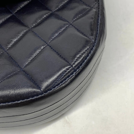 Chanel Vintage Half Moon Flap Bag Navy Lambskin Leather Mega Gold Hardware 1989-1991