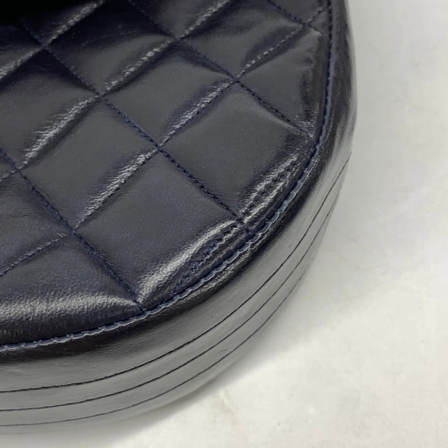 Chanel Vintage Half Moon Flap Bag Navy Lambskin Leather Mega Gold Hardware 1989-1991