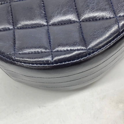Chanel Vintage Half Moon Flap Bag Navy Lambskin Leather Mega Gold Hardware 1989-1991