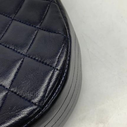 Chanel Vintage Half Moon Flap Bag Navy Lambskin Leather Mega Gold Hardware 1989-1991