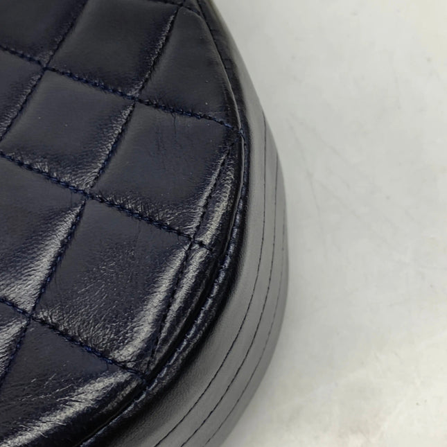 Chanel Vintage Half Moon Flap Bag Navy Lambskin Leather Mega Gold Hardware 1989-1991