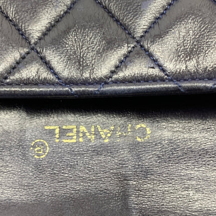 Chanel Vintage Half Moon Flap Bag Navy Lambskin Leather Mega Gold Hardware 1989-1991