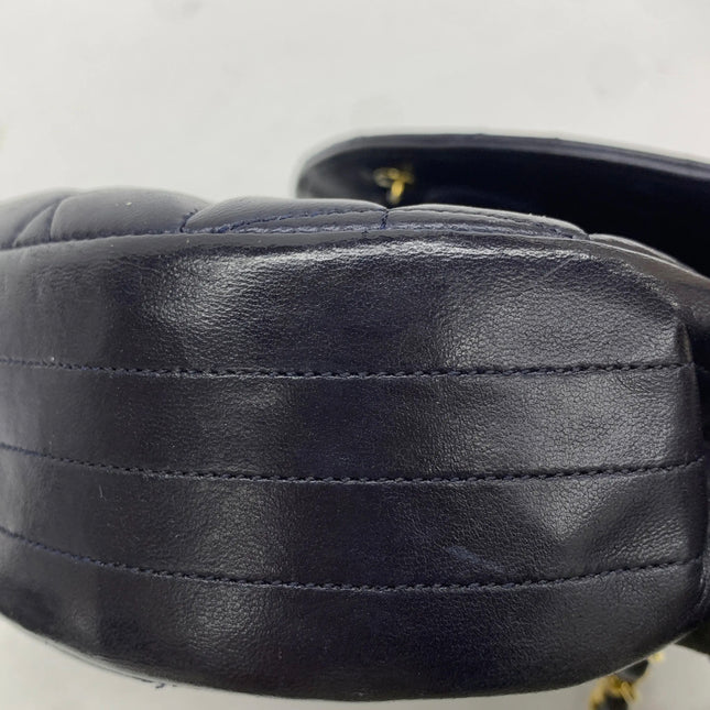 Chanel Vintage Half Moon Flap Bag Navy Lambskin Leather Mega Gold Hardware 1989-1991