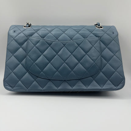 Chanel Timeless Classic Flap 2012 Medium Ash Blue Lambskin Leather Silver Hardware