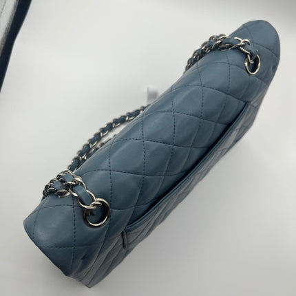 Chanel Timeless Classic Flap 2012 Medium Ash Blue Lambskin Leather Silver Hardware