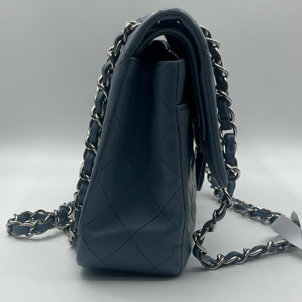 Chanel Timeless Classic Flap 2012 Medium Ash Blue Lambskin Leather Silver Hardware