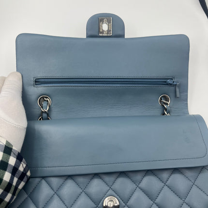 Chanel Timeless Classic Flap 2012 Medium Ash Blue Lambskin Leather Silver Hardware