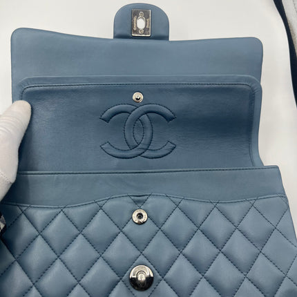 Chanel Timeless Classic Flap 2012 Medium Ash Blue Lambskin Leather Silver Hardware