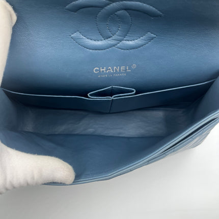 Chanel Timeless Classic Flap 2012 Medium Ash Blue Lambskin Leather Silver Hardware