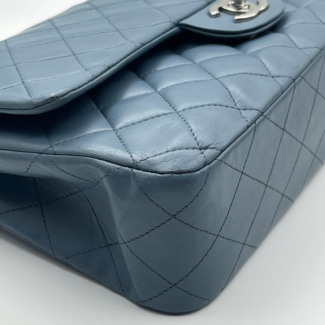 Chanel Timeless Classic Flap 2012 Medium Ash Blue Lambskin Leather Silver Hardware