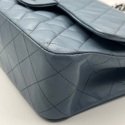 Chanel Timeless Classic Flap 2012 Medium Ash Blue Lambskin Leather Silver Hardware