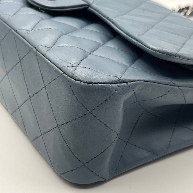Chanel Timeless Classic Flap 2012 Medium Ash Blue Lambskin Leather Silver Hardware