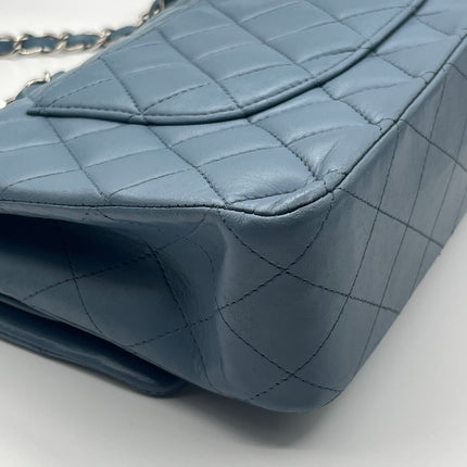 Chanel Timeless Classic Flap 2012 Medium Ash Blue Lambskin Leather Silver Hardware