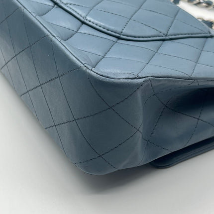 Chanel Timeless Classic Flap 2012 Medium Ash Blue Lambskin Leather Silver Hardware
