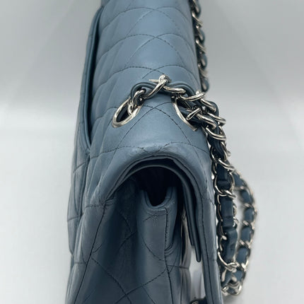 Chanel Timeless Classic Flap 2012 Medium Ash Blue Lambskin Leather Silver Hardware