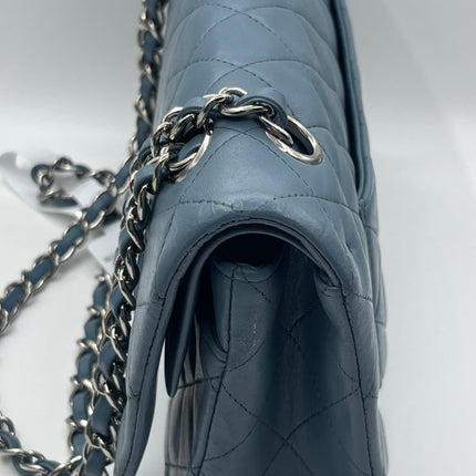 Chanel Timeless Classic Flap 2012 Medium Ash Blue Lambskin Leather Silver Hardware