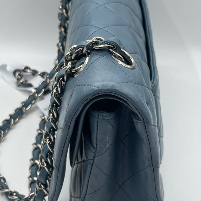 Chanel Timeless Classic Flap 2012 Medium Ash Blue Lambskin Leather Silver Hardware