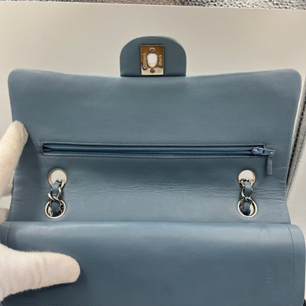 Chanel Timeless Classic Flap 2012 Medium Ash Blue Lambskin Leather Silver Hardware