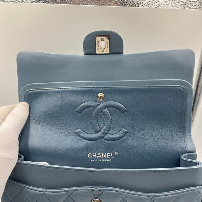 Chanel Timeless Classic Flap 2012 Medium Ash Blue Lambskin Leather Silver Hardware
