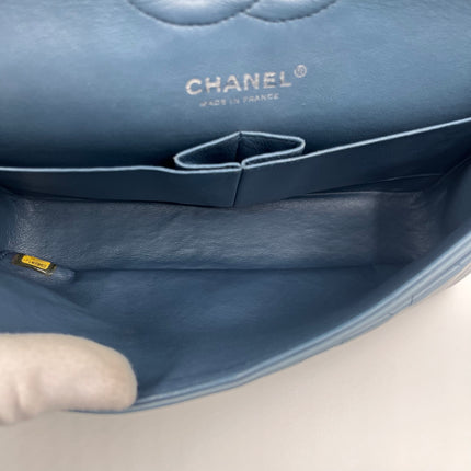 Chanel Timeless Classic Flap 2012 Medium Ash Blue Lambskin Leather Silver Hardware