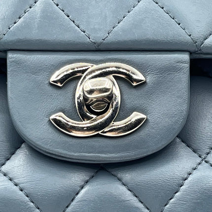 Chanel Timeless Classic Flap 2012 Medium Ash Blue Lambskin Leather Silver Hardware