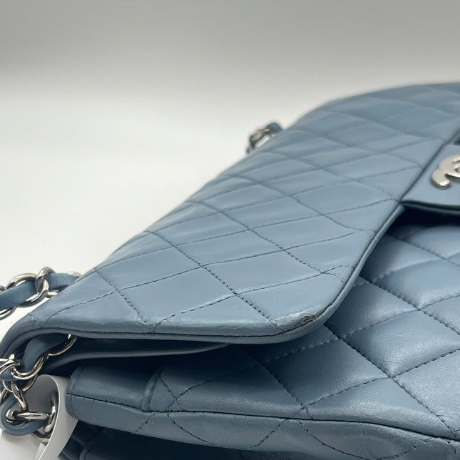 Chanel Timeless Classic Flap 2012 Medium Ash Blue Lambskin Leather Silver Hardware