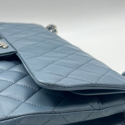 Chanel Timeless Classic Flap 2012 Medium Ash Blue Lambskin Leather Silver Hardware