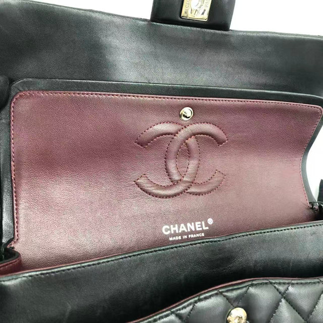 Chanel Timeless Classic Flap Medium 2009 Black Lambskin Leather Silver Hardware