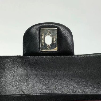 Chanel Timeless Classic Flap Medium 2009 Black Lambskin Leather Silver Hardware