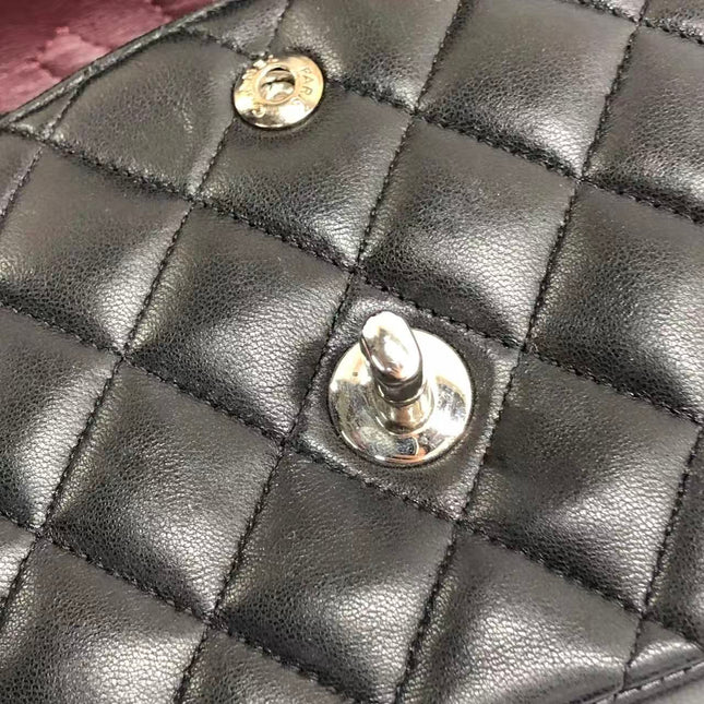 Chanel Timeless Classic Flap Medium 2009 Black Lambskin Leather Silver Hardware