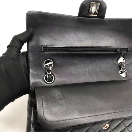 Chanel Timeless Classic Flap Medium 2009 Black Lambskin Leather Silver Hardware