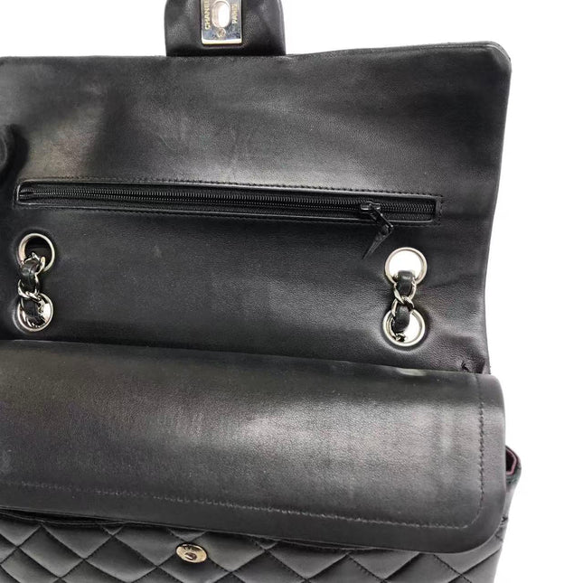 Chanel Timeless Classic Flap Medium 2009 Black Lambskin Leather Silver Hardware