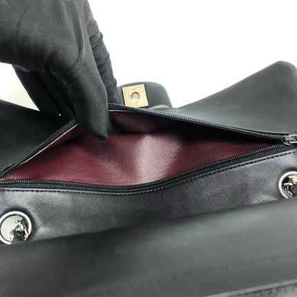 Chanel Timeless Classic Flap Medium 2009 Black Lambskin Leather Silver Hardware