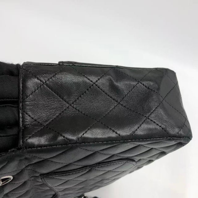 Chanel Timeless Classic Flap Medium 2009 Black Lambskin Leather Silver Hardware
