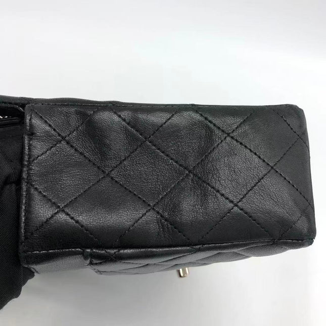 Chanel Timeless Classic Flap Medium 2009 Black Lambskin Leather Silver Hardware