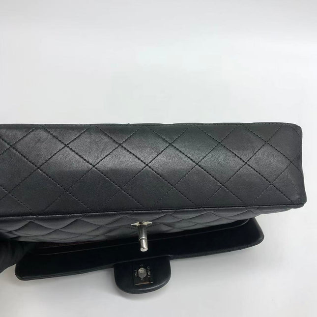 Chanel Timeless Classic Flap Medium 2009 Black Lambskin Leather Silver Hardware