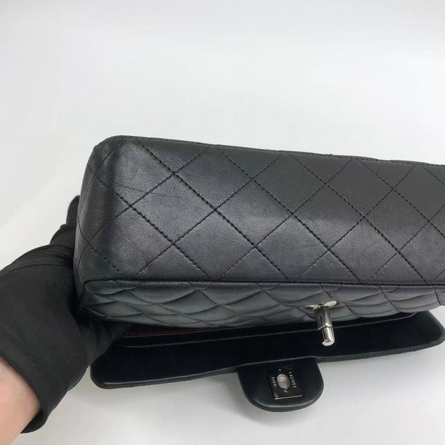 Chanel Timeless Classic Flap Medium 2009 Black Lambskin Leather Silver Hardware