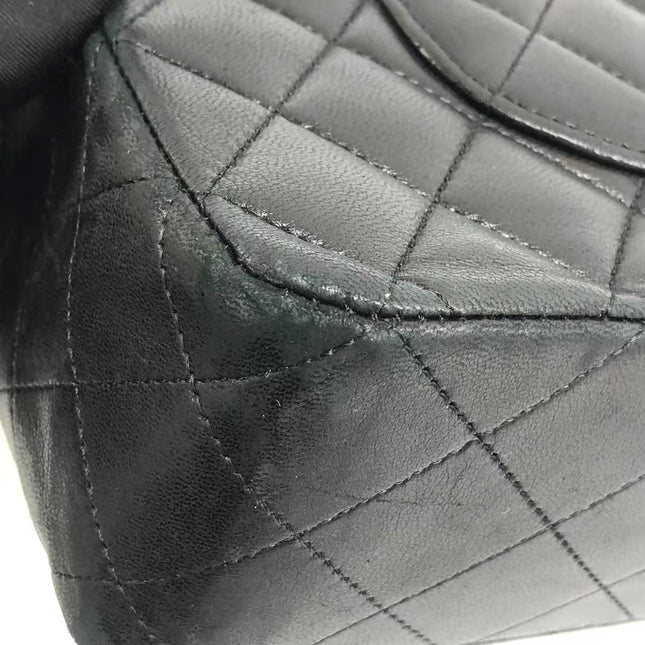 Chanel Timeless Classic Flap Medium 2009 Black Lambskin Leather Silver Hardware