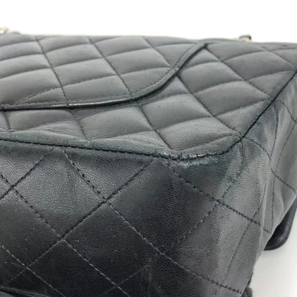 Chanel Timeless Classic Flap Medium 2009 Black Lambskin Leather Silver Hardware