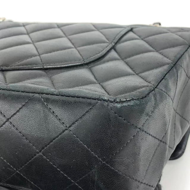 Chanel Timeless Classic Flap Medium 2009 Black Lambskin Leather Silver Hardware