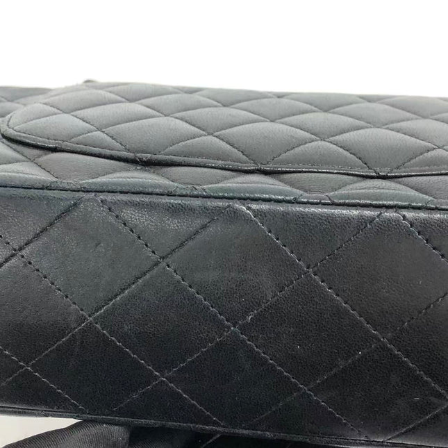 Chanel Timeless Classic Flap Medium 2009 Black Lambskin Leather Silver Hardware