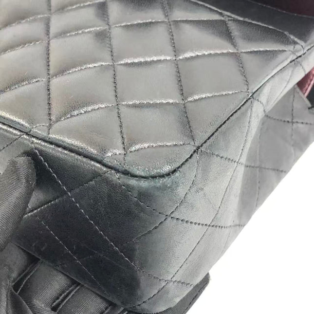 Chanel Timeless Classic Flap Medium 2009 Black Lambskin Leather Silver Hardware