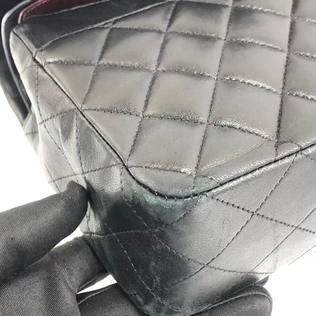 Chanel Timeless Classic Flap Medium 2009 Black Lambskin Leather Silver Hardware