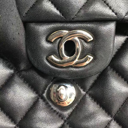 Chanel Timeless Classic Flap Medium 2009 Black Lambskin Leather Silver Hardware