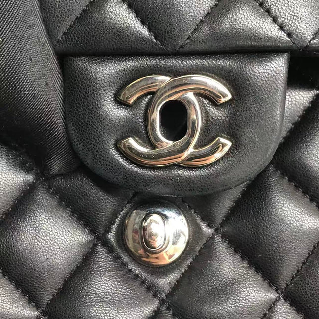 Chanel Timeless Classic Flap Medium 2009 Black Lambskin Leather Silver Hardware