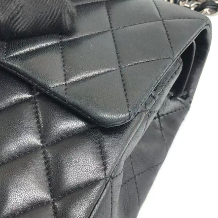 Chanel Timeless Classic Flap Medium 2009 Black Lambskin Leather Silver Hardware