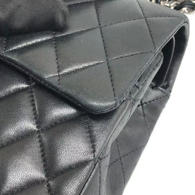 Chanel Timeless Classic Flap Medium 2009 Black Lambskin Leather Silver Hardware